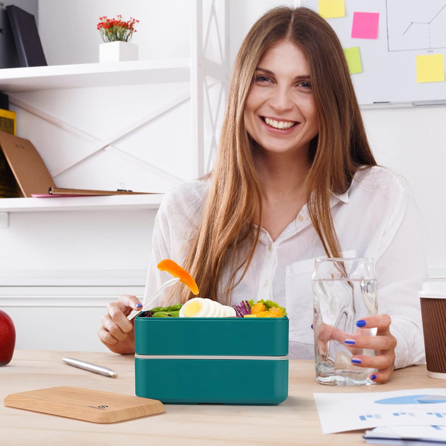 Sinnsally Lunch Bento Box 1400 ml - Szczelne Pudełko na Lunch zielone - obrazek 8