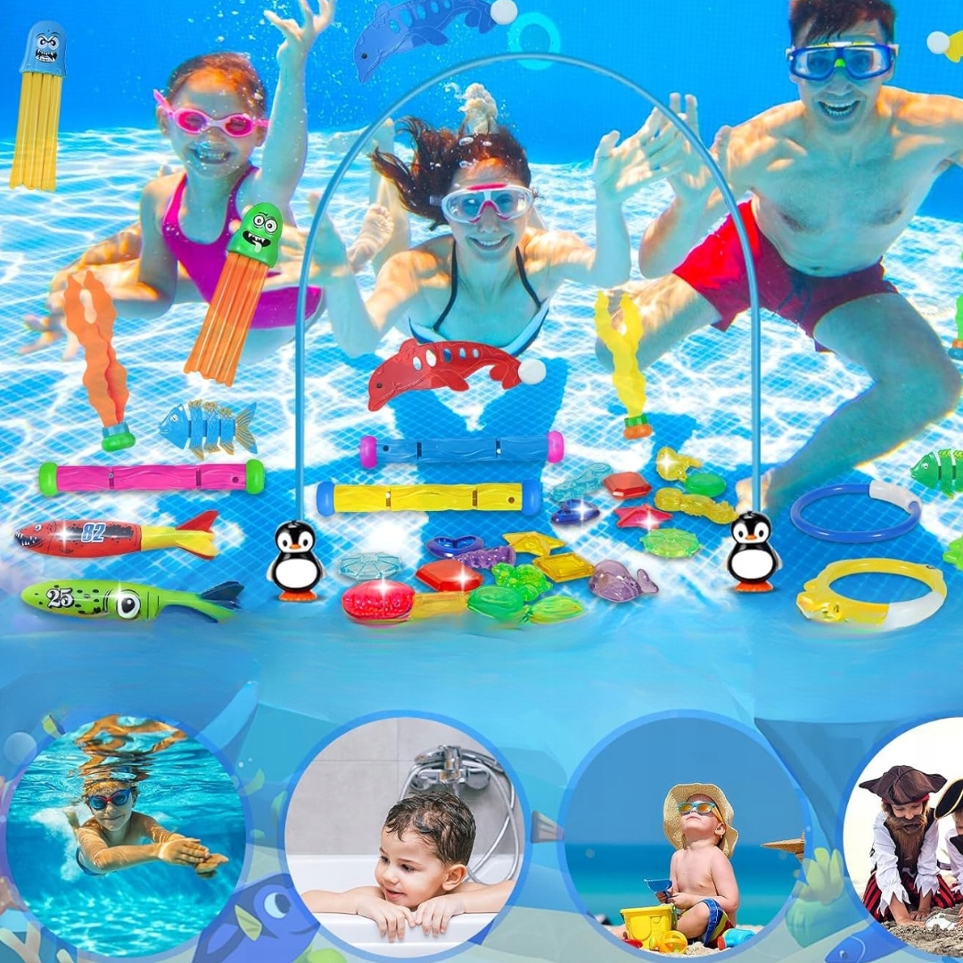 Zestaw 43 Zabawek do Nurkowania w Basenie dla Dzieci Kolorowe Pierścienie - obrazek 6