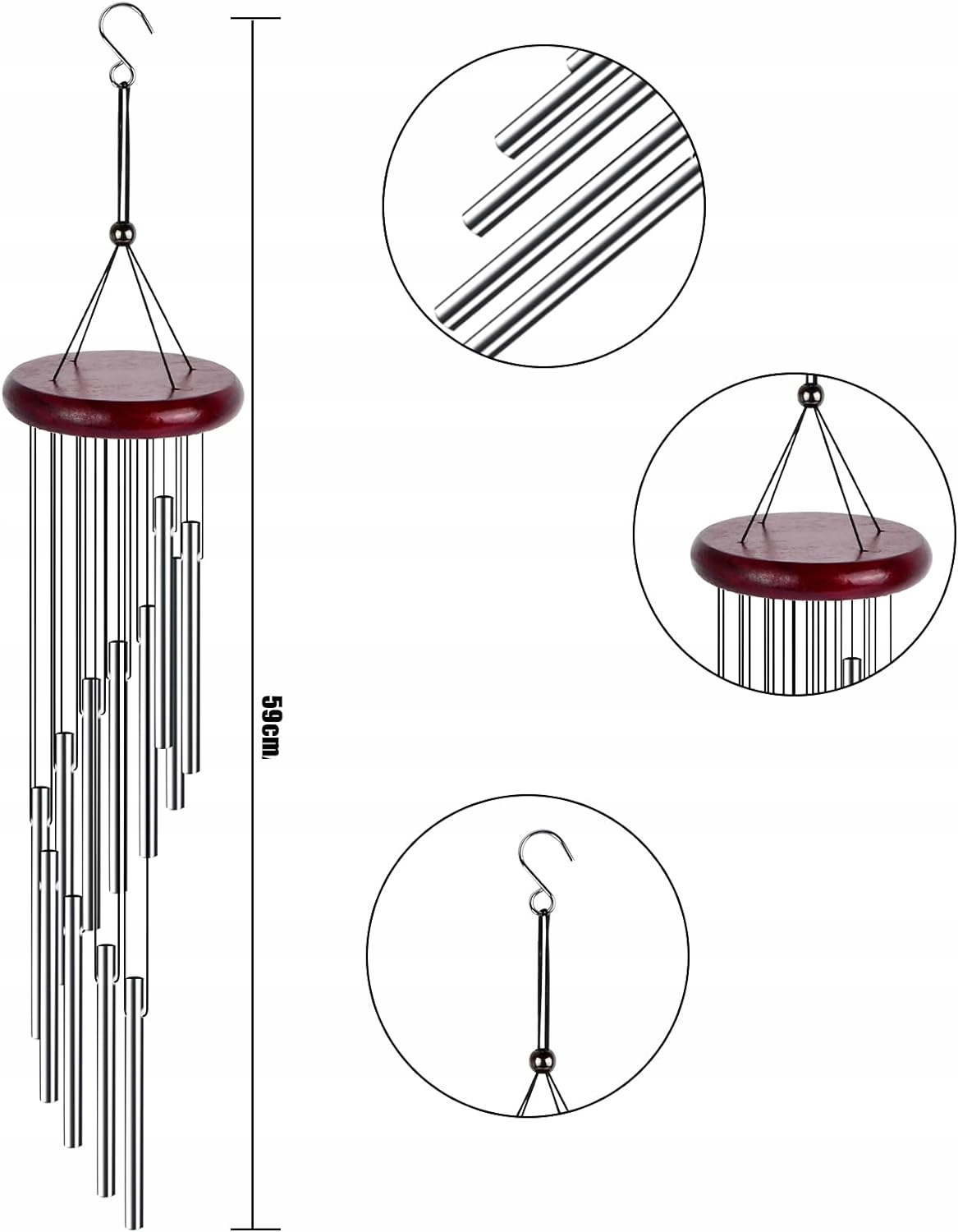 DZWONKI WIETRZNE OGRODOWE Z METALOWYMI RURKAMI DZWONEK WIETRZNY 58 cm - obrazek 4