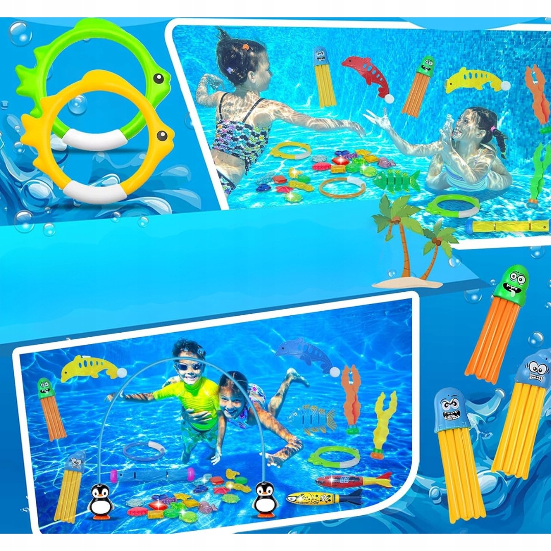 Zestaw 43 Zabawek do Nurkowania w Basenie dla Dzieci Kolorowe Pierścienie - obrazek 4