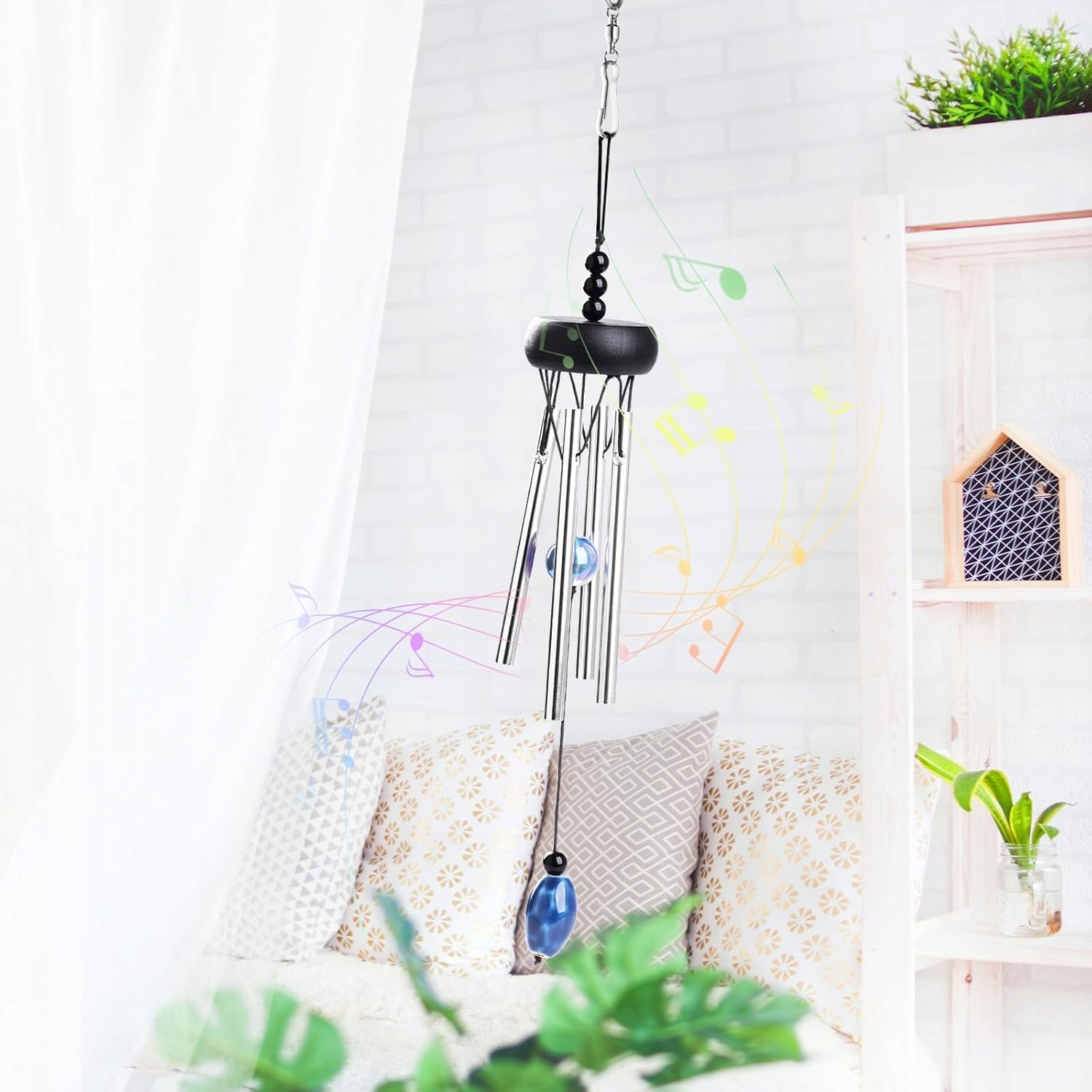 Mini Dzwonki Wietrzne 4 cale - Czarny, Dekoracja Ogrodowa, Prezent - obrazek 8