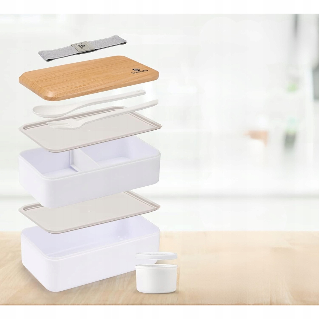 Sinnsally Lunch Bento Box 1400 ml - Szczelne Pudełko na Lunch białe - obrazek 5
