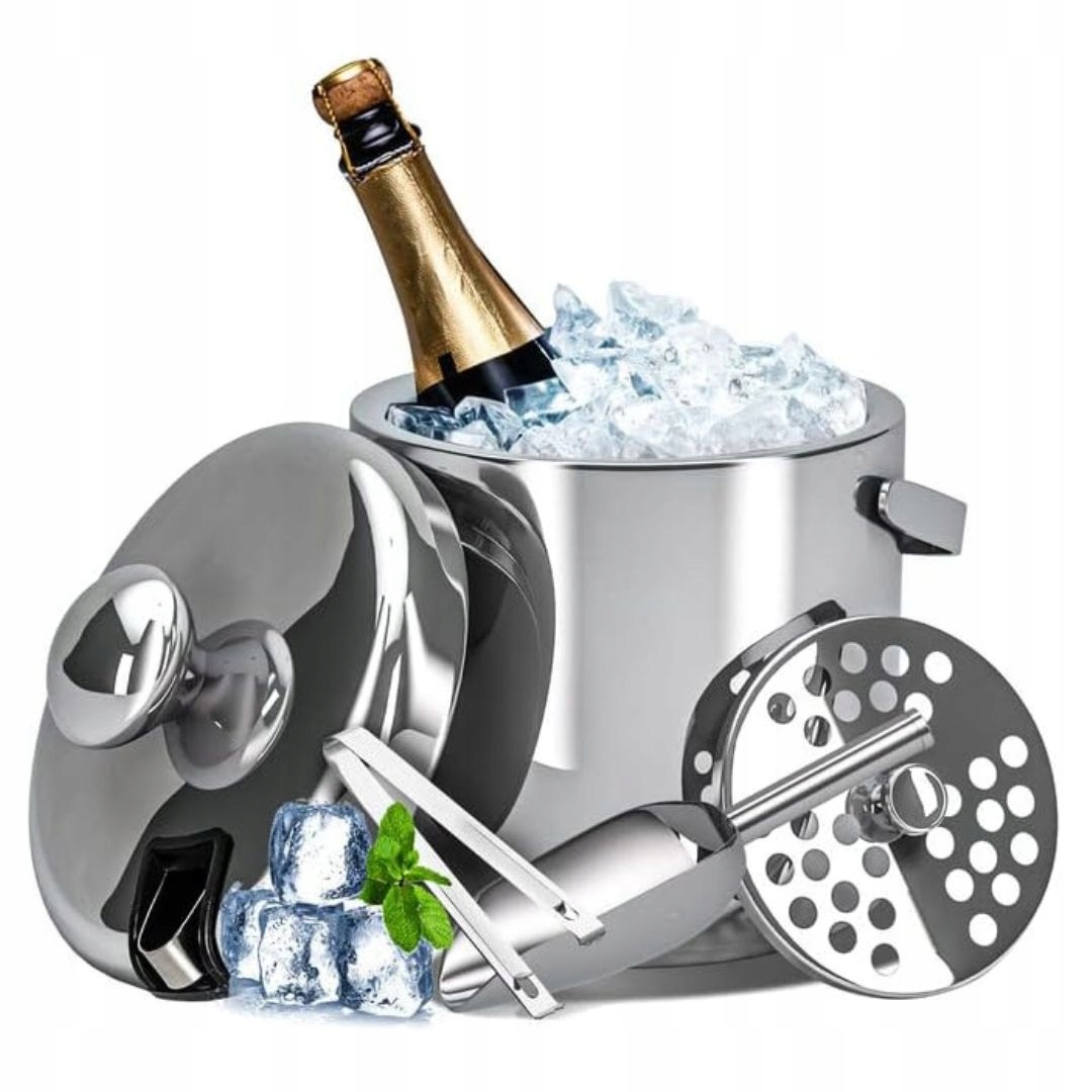 POJEMNIK WIADRO NA LÓD ZE STALI NIERDZEWNEJ 3L MISKA NA KOSTKI LODU SZAMPAN