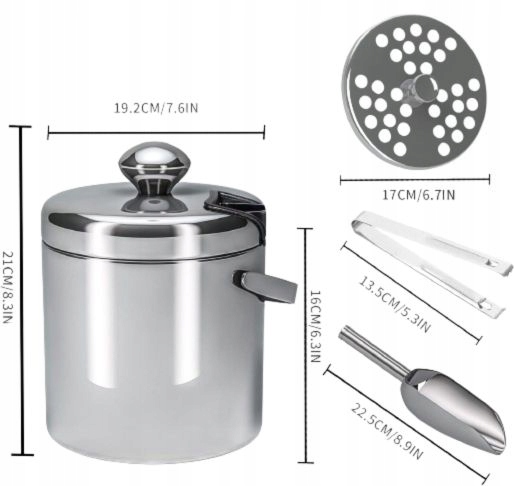 POJEMNIK WIADRO NA LÓD ZE STALI NIERDZEWNEJ 3L MISKA NA KOSTKI LODU SZAMPAN - obrazek 3