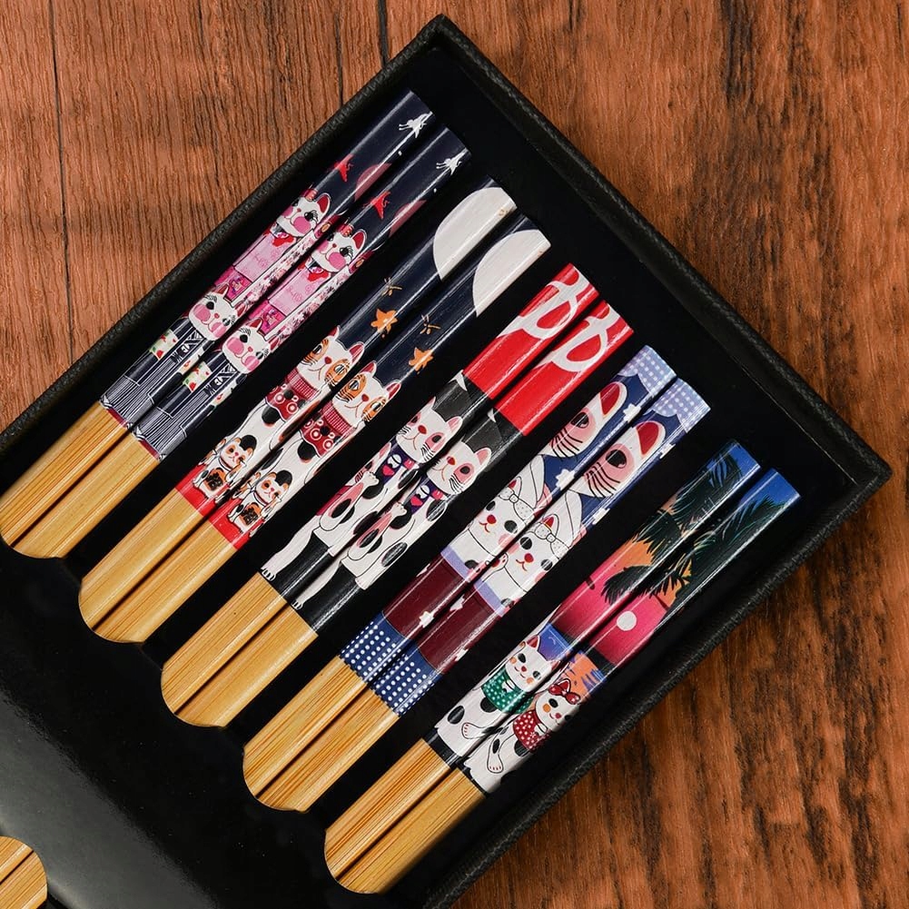 Japońskie Pałeczki Bambusowe - Zestaw 5 Par, Wielokrotnego Użytku - obrazek 6