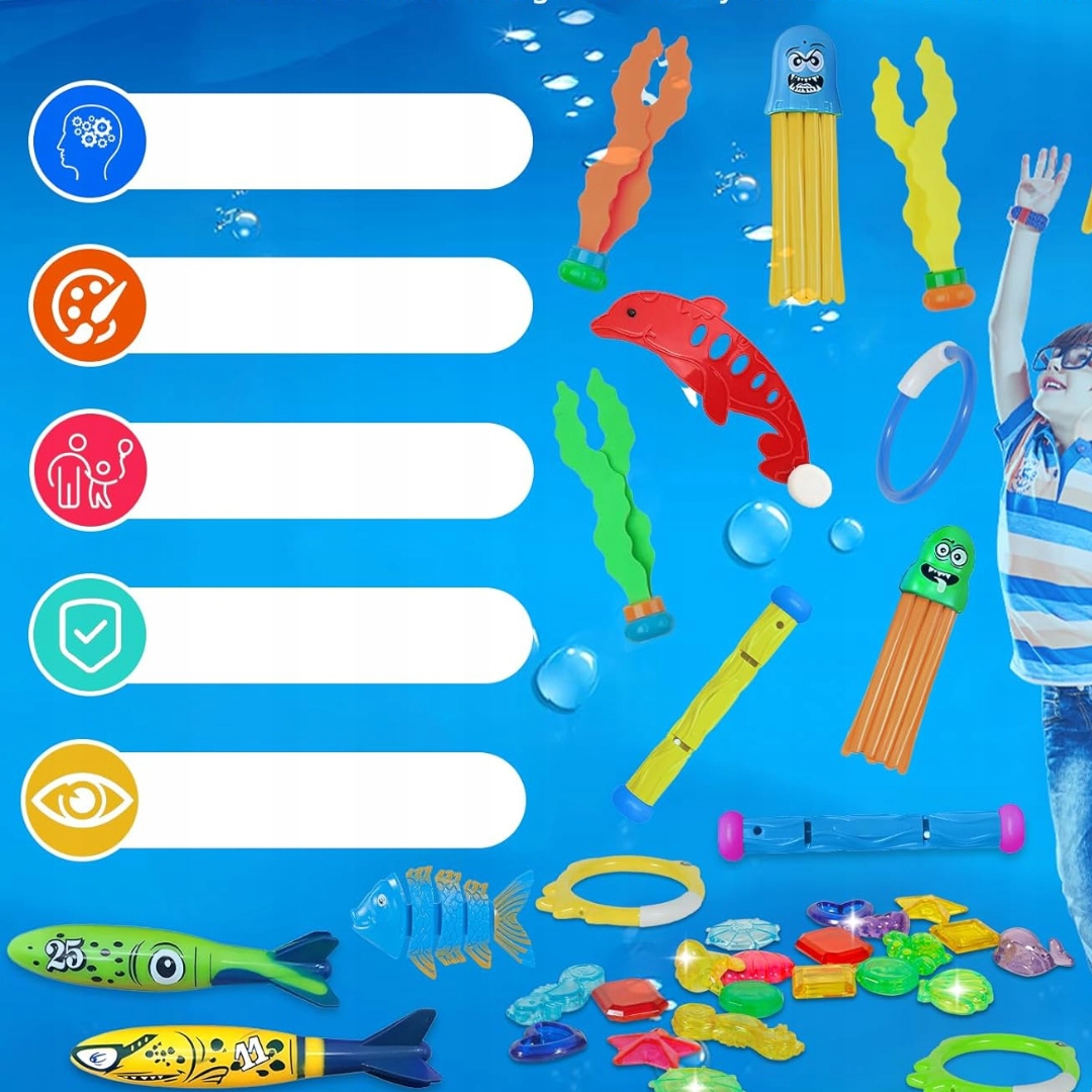 Zestaw 43 Zabawek do Nurkowania w Basenie dla Dzieci Kolorowe Pierścienie - obrazek 2