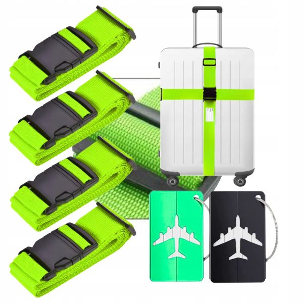 4x PAS BAGAŻOWY ZABEZPIECZAJĄCY DO WALIZEK SPINAJĄCY ZESTAW + 2 ETYKIETY