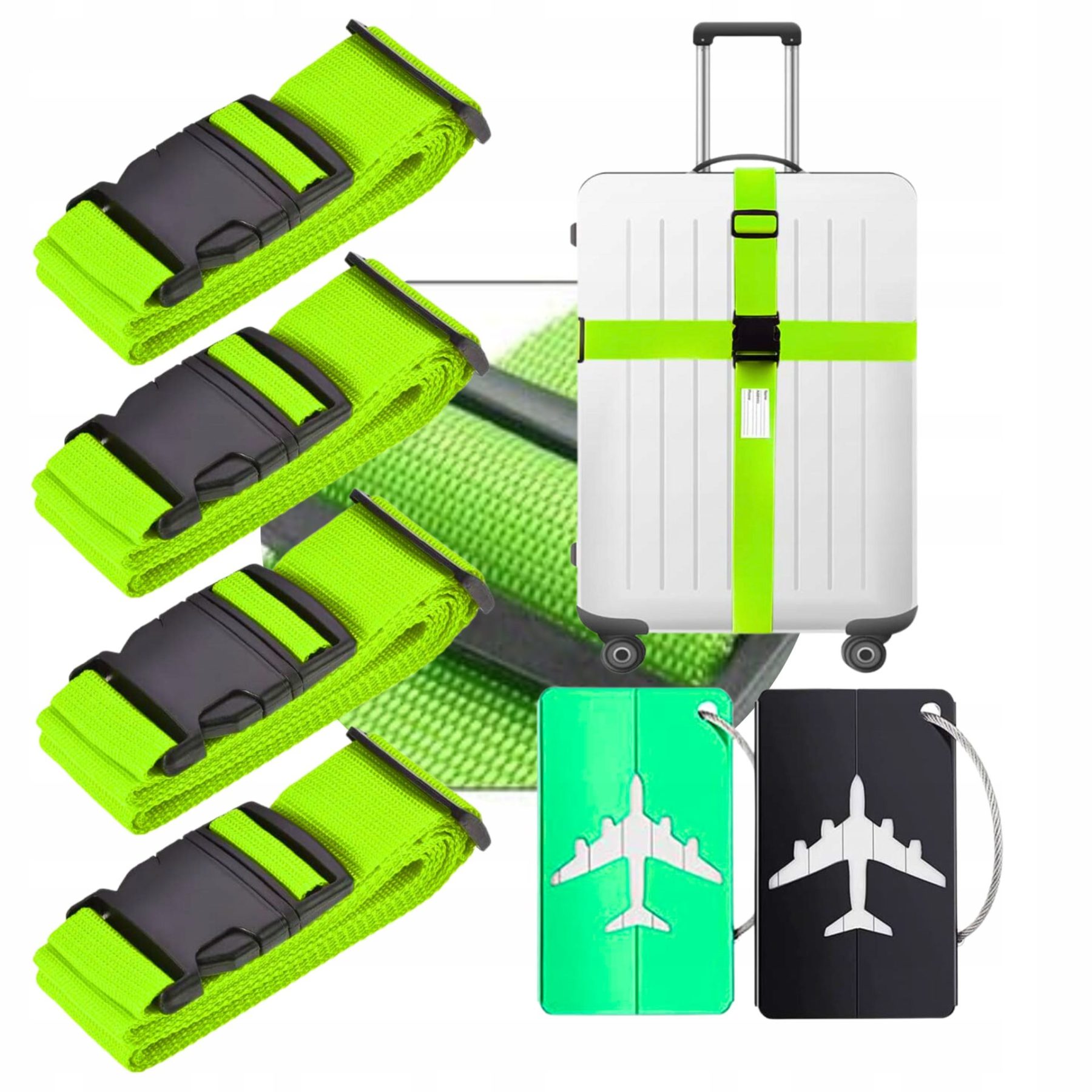 4x PAS BAGAŻOWY ZABEZPIECZAJĄCY DO WALIZEK SPINAJĄCY ZESTAW + 2 ETYKIETY