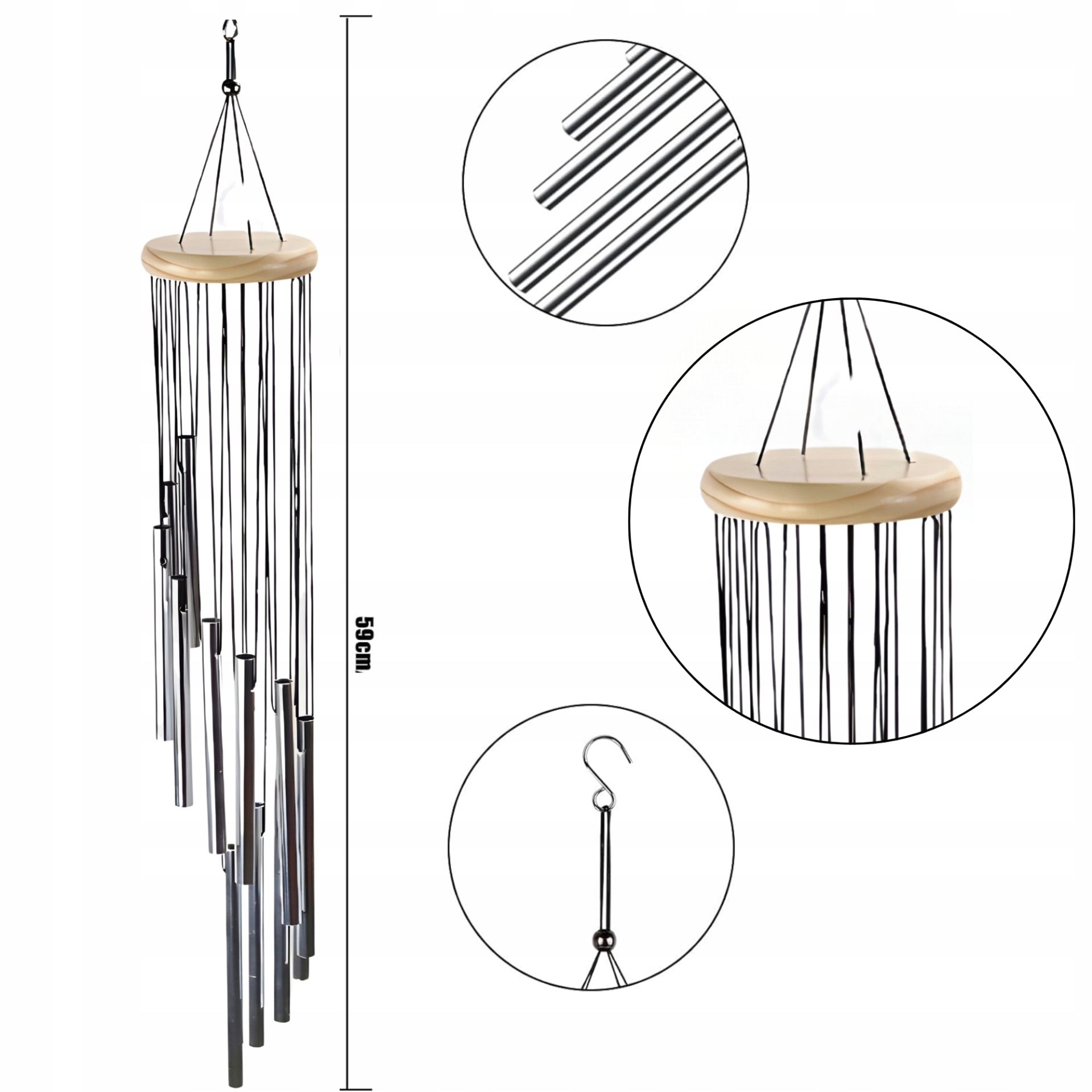 59 CM | DZWONKI WIETRZNE OGRODOWE Z METALOWYMI RURKAMI | DZWONEK WIETRZNY - obrazek 9