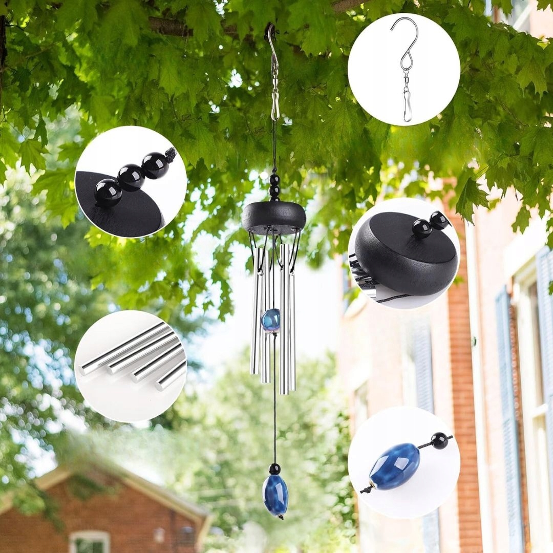 Mini Dzwonki Wietrzne 4 cale - Czarny, Dekoracja Ogrodowa, Prezent - obrazek 4