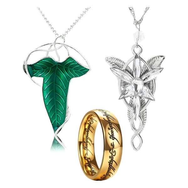 3x łańcuszki pozłacane stal szlachetna + pierścionek Arwen Evenstar