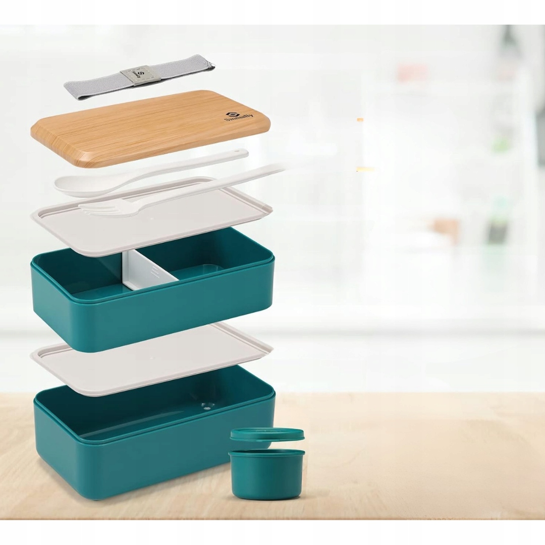 Sinnsally Lunch Bento Box 1400 ml - Szczelne Pudełko na Lunch zielone - obrazek 10