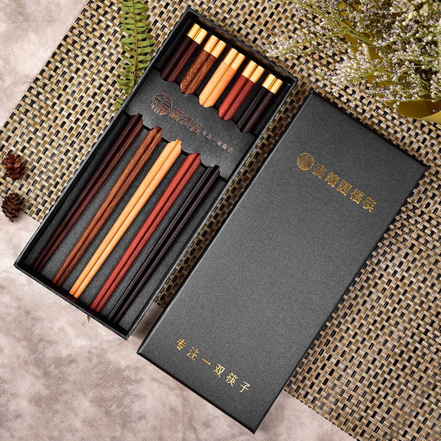 Zestaw 5 Par Japońskich Pałeczek Drewnianych Wielokrotnego Użytku, Lekkie - obrazek 2