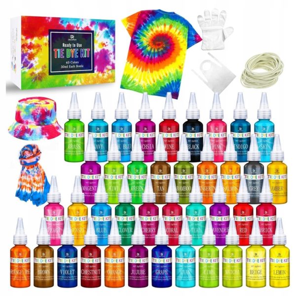 Kompletny Zestaw Farb Tekstylnych 40 Kolorów DIY Rękodzieło Ubrania 40x30ml