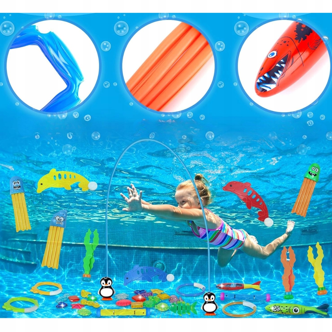 Zestaw 43 Zabawek do Nurkowania w Basenie dla Dzieci Kolorowe Pierścienie - obrazek 5