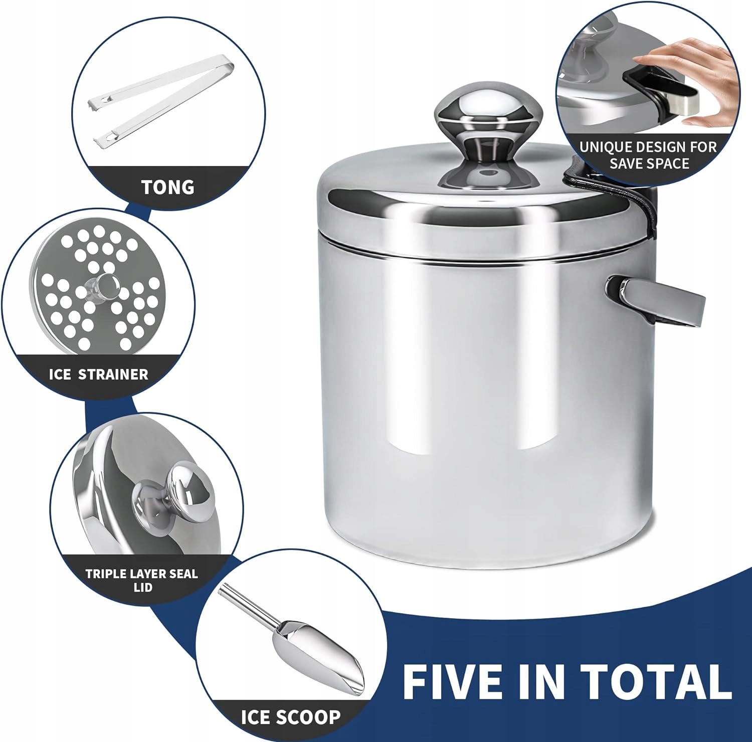 POJEMNIK WIADRO NA LÓD ZE STALI NIERDZEWNEJ 1.5L MISKA KOSTKI LODU SZAMPAN - obrazek 2