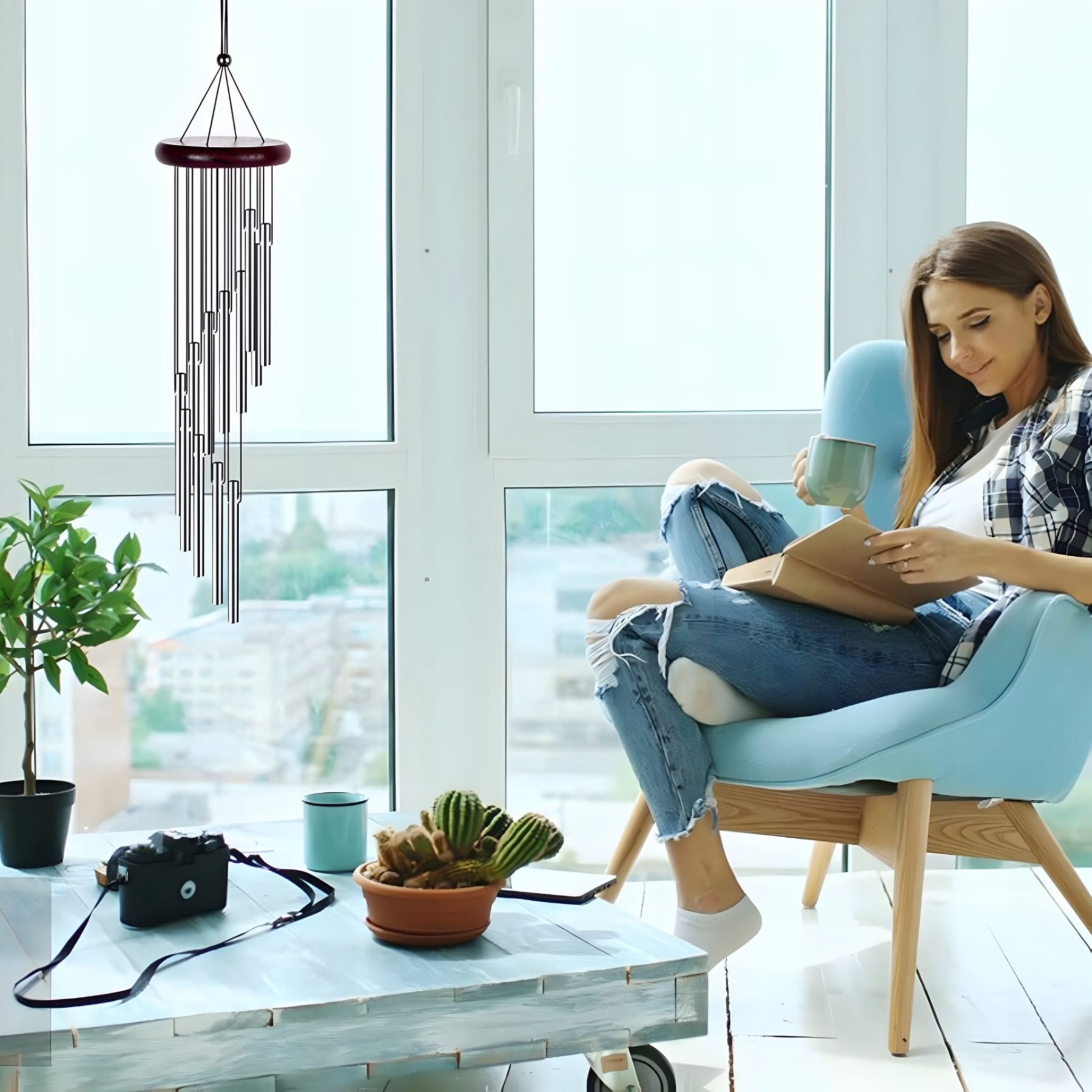 DZWONKI WIETRZNE OGRODOWE Z METALOWYMI RURKAMI DZWONEK WIETRZNY 58 cm - obrazek 5