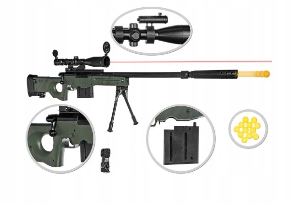 KARABIN PISTOLET SNAJPERSKI AWP NA KULKI + LASER LUNETA GUN - obrazek 12