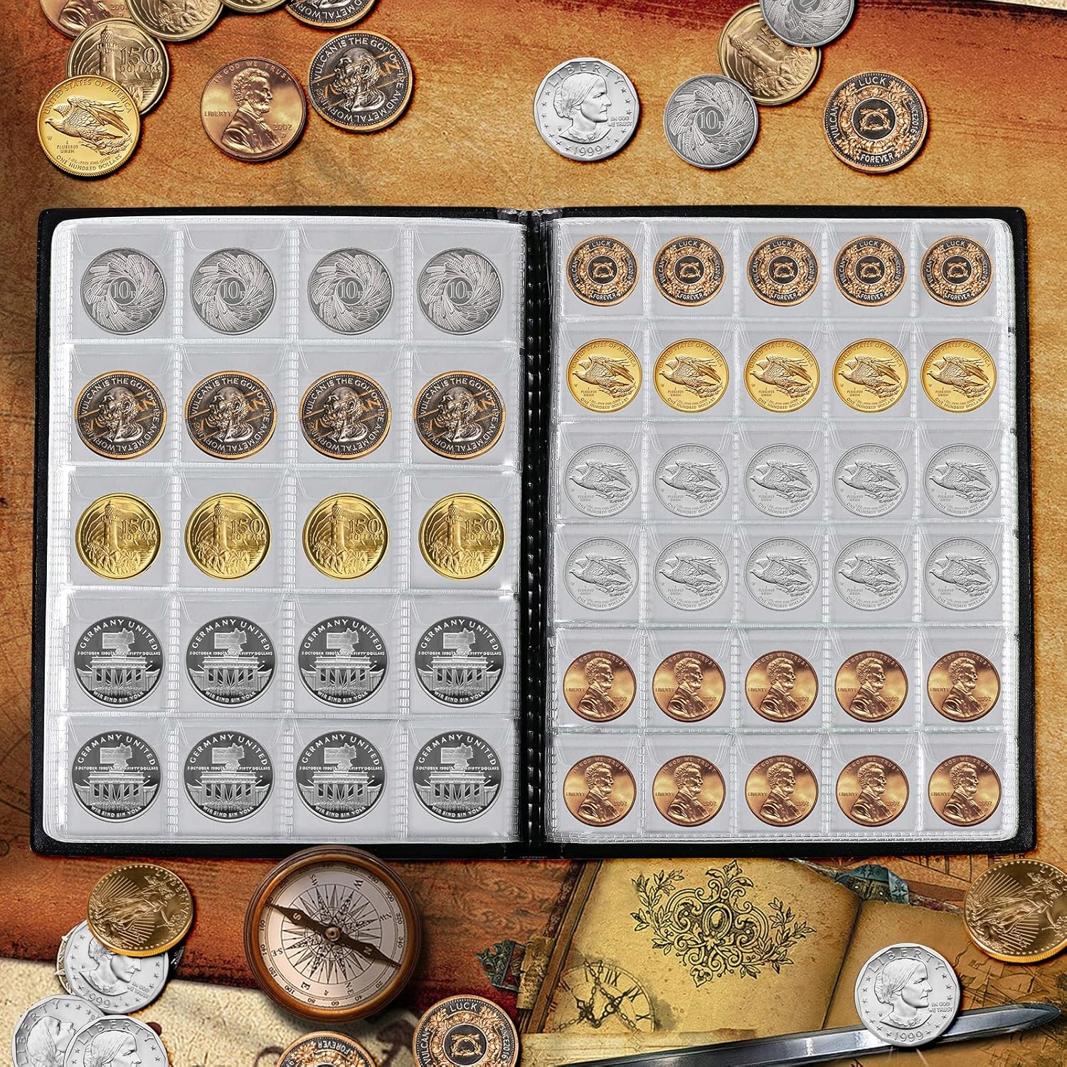 Homgaty Album na Monety, 250 Kieszeni, Wodoodporny, Brązowy, 10 Stron - obrazek 4