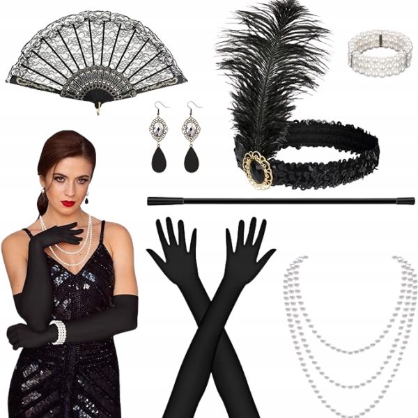 AKCESORIA DAMSKIE RETRO STYL VINTAGE PERŁY WACHLARZ PRZEBRANIE DLA KOBIET