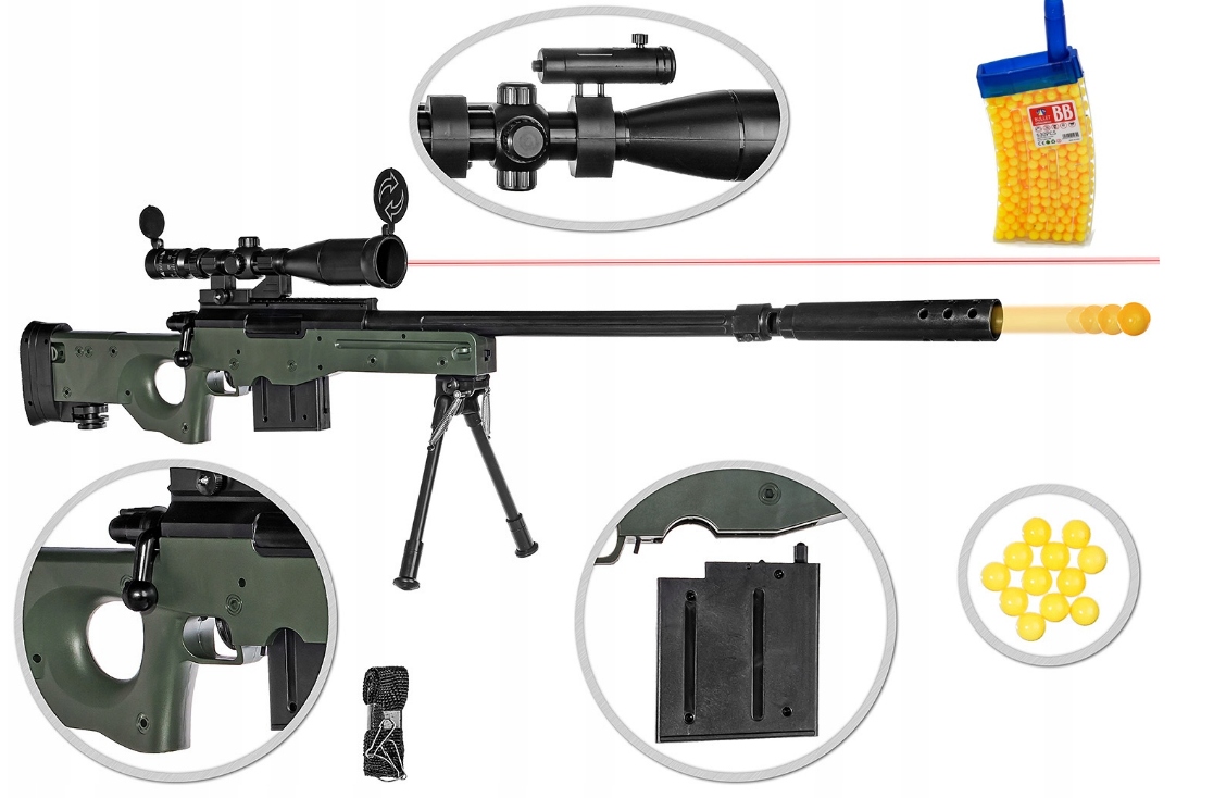 KARABIN PISTOLET SNAJPERSKI AWP NA KULKI + LASER LUNETA GUN - obrazek 3