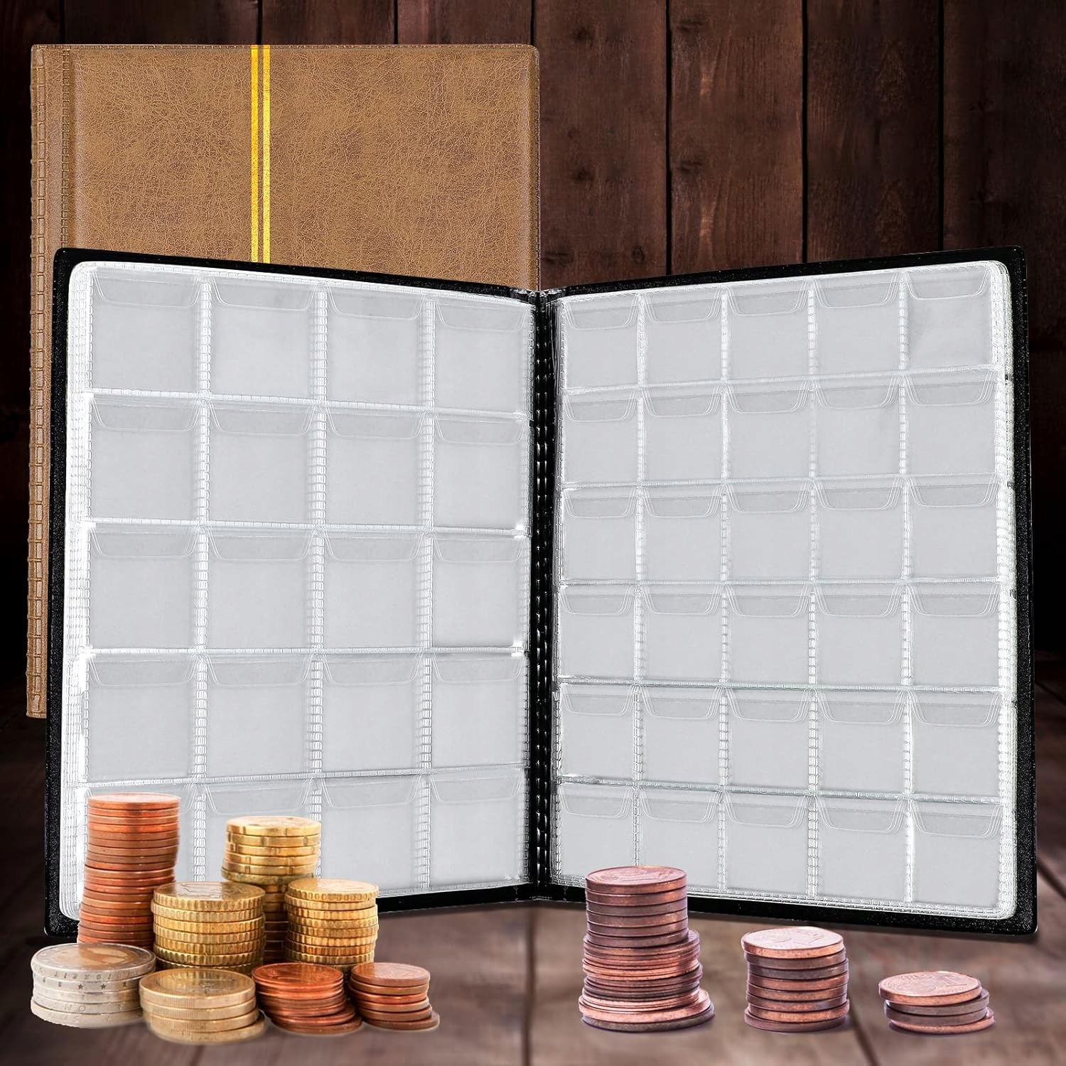 Homgaty Album na Monety, 250 Kieszeni, Wodoodporny, Brązowy, 10 Stron - obrazek 3