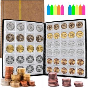 Homgaty Album na Monety, 250 Kieszeni, Wodoodporny, Brązowy, 10 Stron