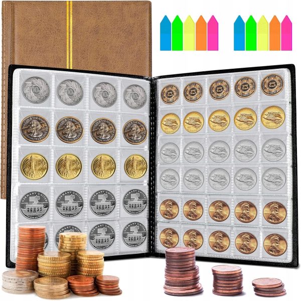 Homgaty Album na Monety, 250 Kieszeni, Wodoodporny, Brązowy, 10 Stron
