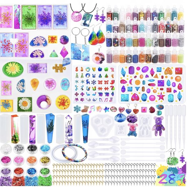 Zestaw Foremek Silikonowych do Żywicy Epoksydowej 289 Elementów Brokat