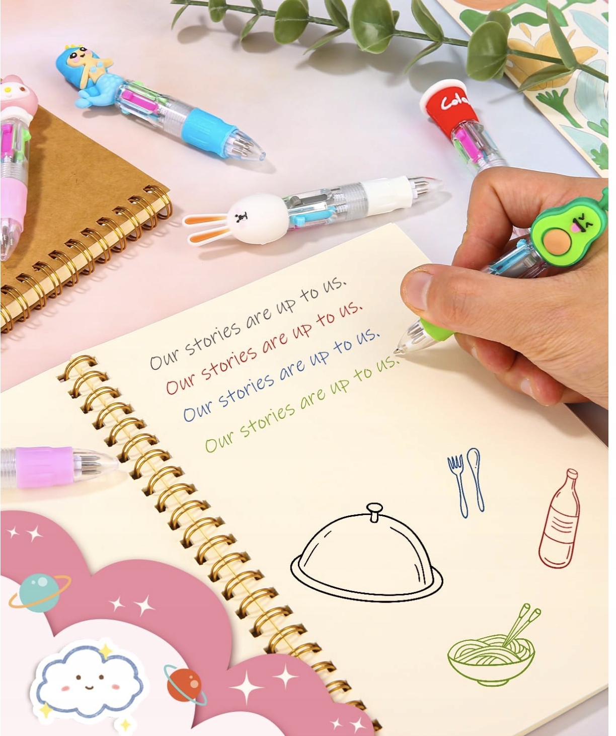 Długopisy 4w1 Dla Dzieci Wielokolorowe Zestaw 34 szt. Zwierzęta Do Szkoły - obrazek 2