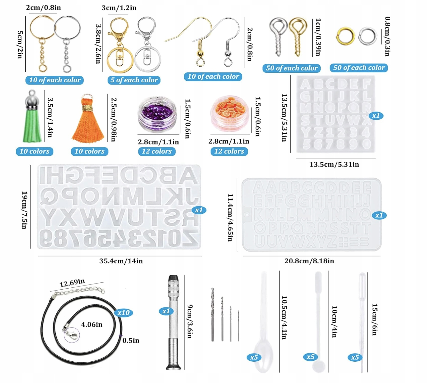 Zestaw Do Odlewania Żywicy Epoksydowej 300 sztuk silikonowe foremki Liter - obrazek 7