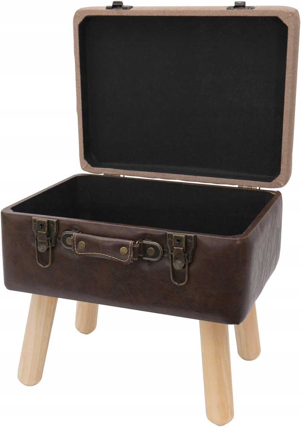 STOŁEK W STYLU VINTAGE | Z DREWNIANYM MIEJSCE DO PRZECHOWYWANIA | BRĄZOWE - obrazek 11