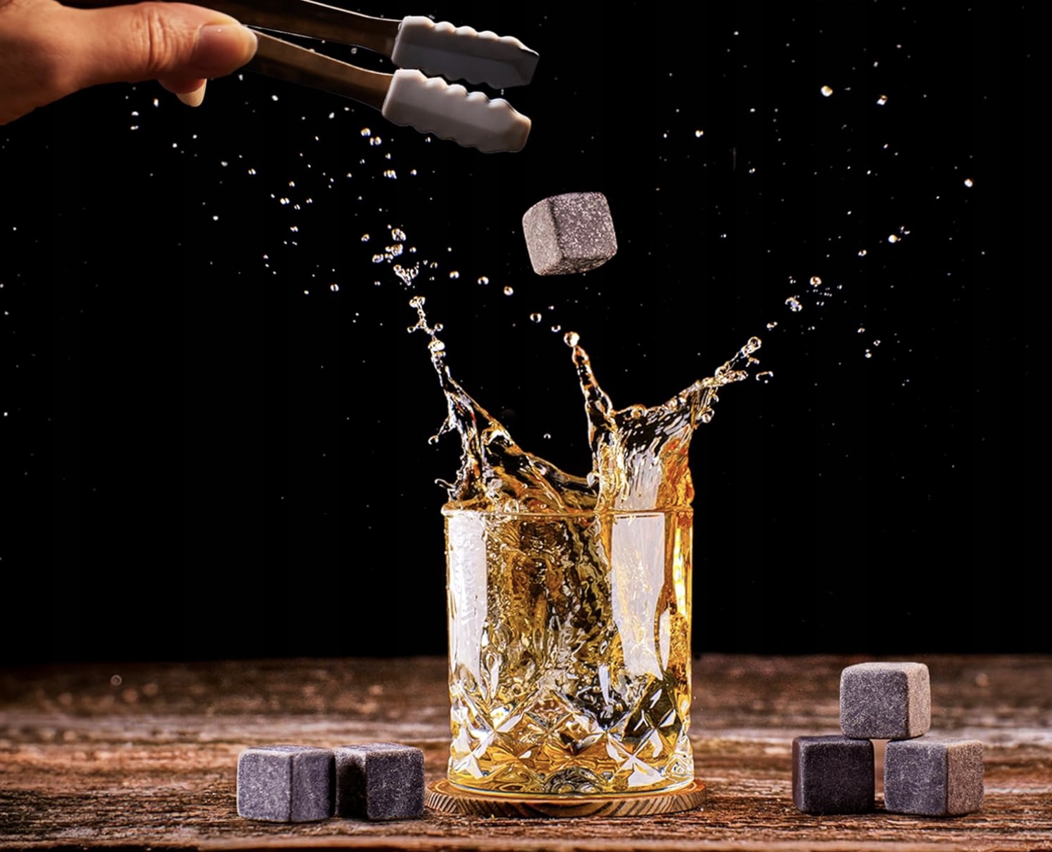 Zestaw 12 Kamieni Whisky Woreczek Szczypce Chłodzenie Whisky Szary Granit - obrazek 2