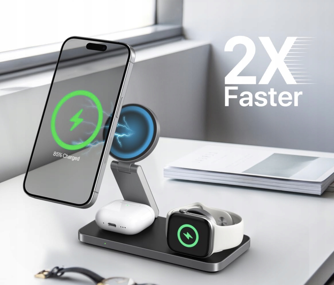 Bezprzewodowa Ładowarka Składana 3w1 a 3w1 MagSafe do Apple 15W USB-C - obrazek 2