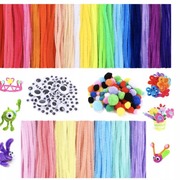 400 Kolorowych Rurek do Czyszczenia Rur z Oczkami i Pomponami 27 Kolorów