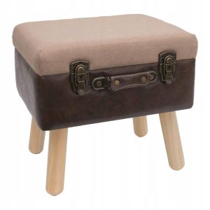 STOŁEK W STYLU VINTAGE | Z DREWNIANYM MIEJSCE DO PRZECHOWYWANIA | BRĄZOWE