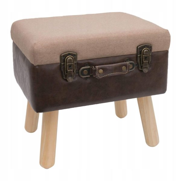 STOŁEK W STYLU VINTAGE | Z DREWNIANYM MIEJSCE DO PRZECHOWYWANIA | BRĄZOWE