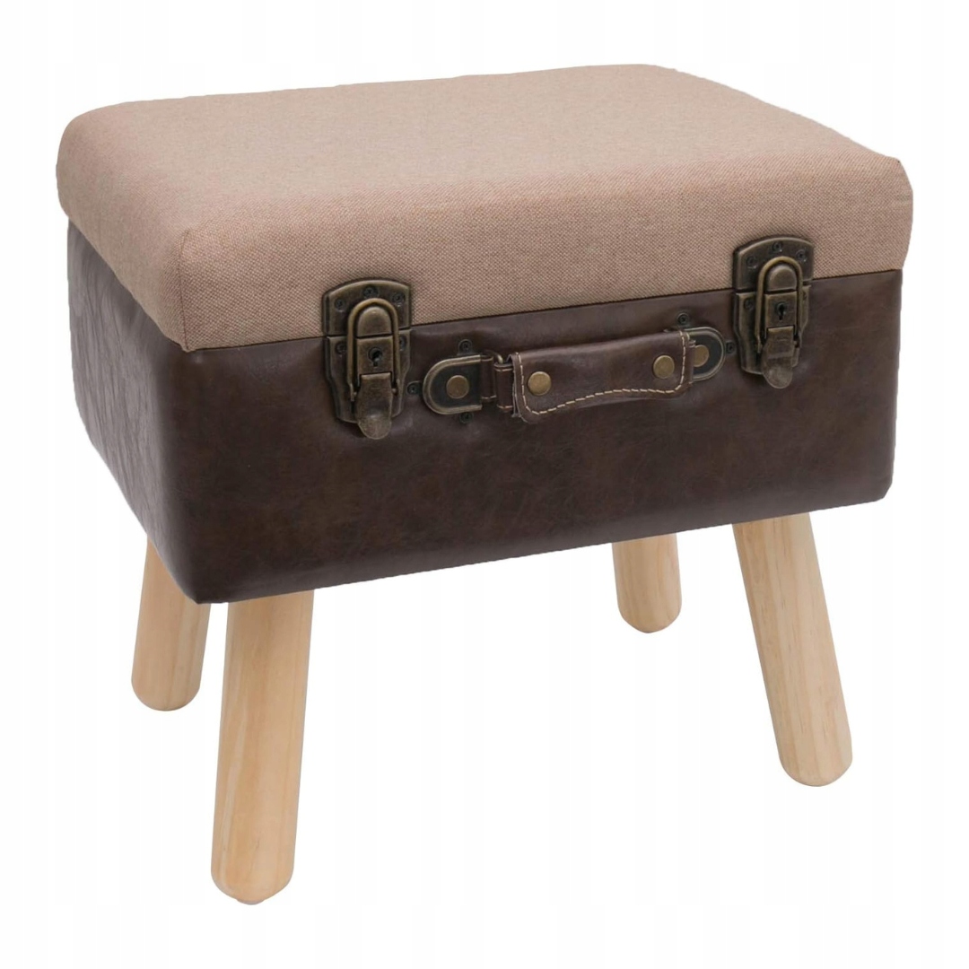 STOŁEK W STYLU VINTAGE | Z DREWNIANYM MIEJSCE DO PRZECHOWYWANIA | BRĄZOWE