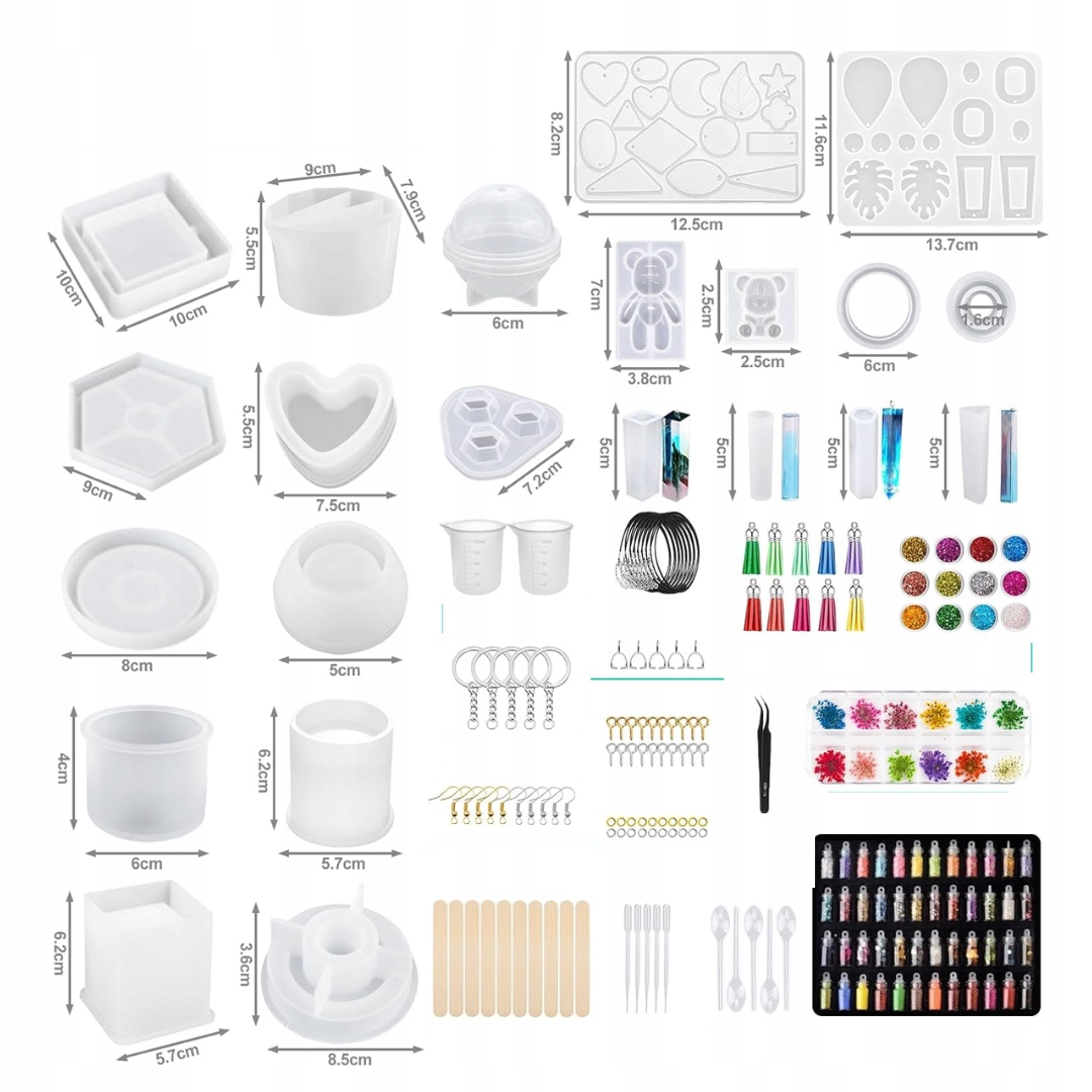 Formy Silikonowe Do Żywicy Epoksydowej 50 Sztuk Zestaw DIY Odlewy Akcesoria - obrazek 7
