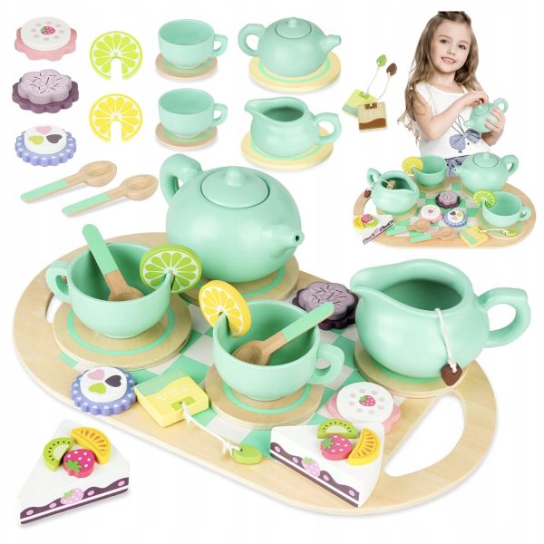 Zestaw do Herbaty dla Dzieci 19 el. Zielony Edukacyjna Zabawka Montessori