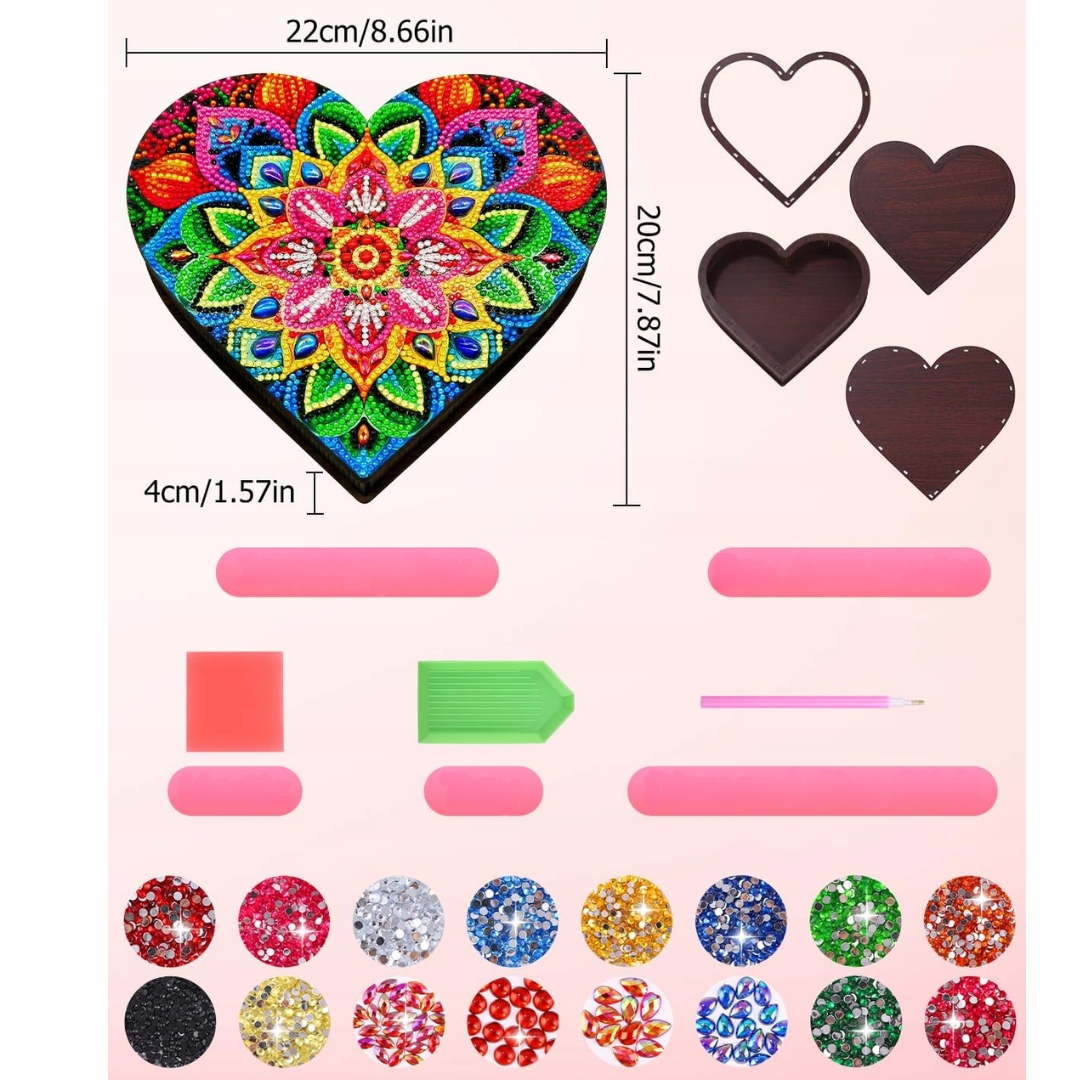 Zestaw 5D Malowanie Po Diamentach Drewniana Szkatułka na Biżuterię Mandala - obrazek 5