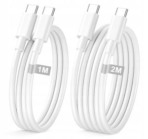 Kabel USB-C 2Pack 1M+2M Szybkie Ładowanie 60W Dla Iphone 16 15 Biały