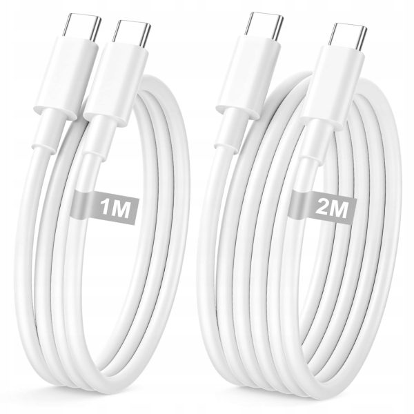 Kabel USB-C 2Pack 1M+2M Szybkie Ładowanie 60W Dla Iphone 16 15 Biały