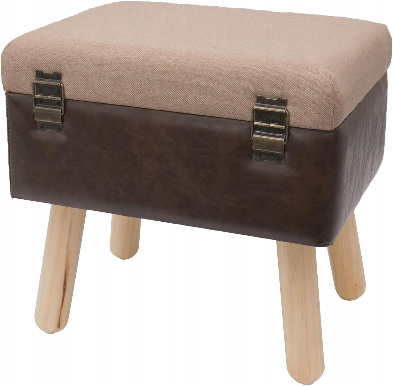 STOŁEK W STYLU VINTAGE | Z DREWNIANYM MIEJSCE DO PRZECHOWYWANIA | BRĄZOWE - obrazek 14