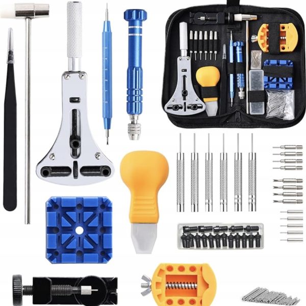 Zestaw Zegarmistrzowski 155 el. Naprawa Zegarków Baterie Paski Etui