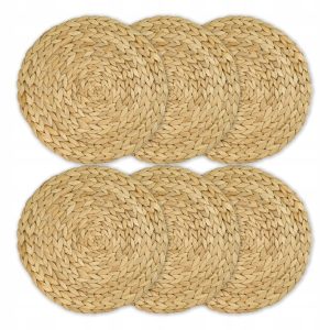 ZESTAW PODKŁADEK STOŁOWYCH | OKRĄGŁY | PLECIONY Z HIACYNTU WODNEGO| 6 SZT