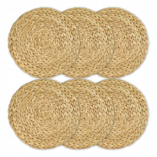 ZESTAW PODKŁADEK STOŁOWYCH | OKRĄGŁY | PLECIONY Z HIACYNTU WODNEGO| 6 SZT