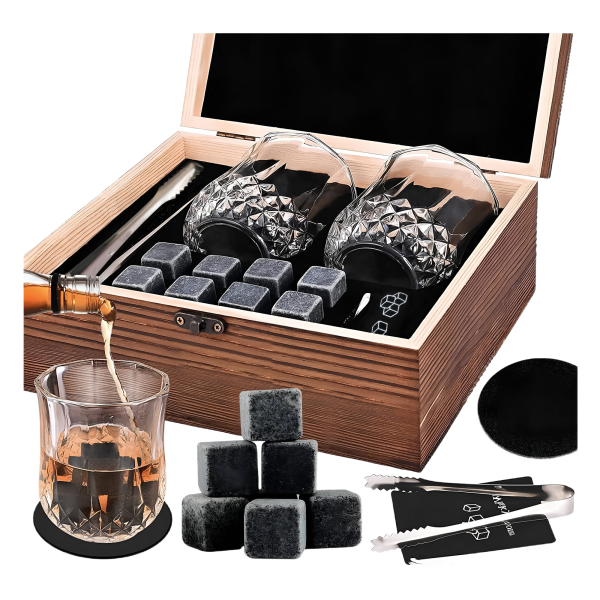 Zestaw Do Whisky Dla Mężczyzn Kamienie Granitowe + 2 Szklanki + Akcesoria