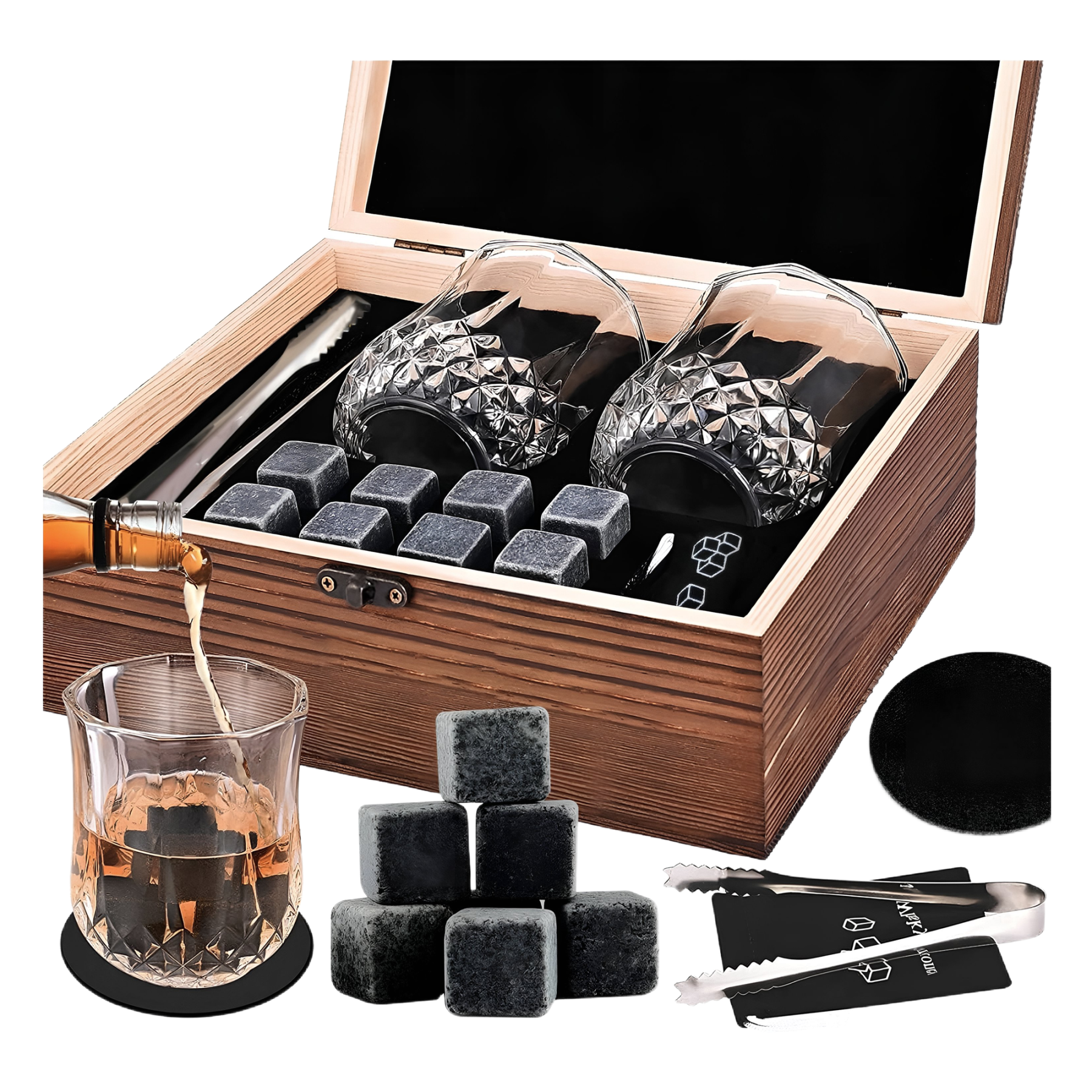 Zestaw Do Whisky Dla Mężczyzn Kamienie Granitowe + 2 Szklanki + Akcesoria