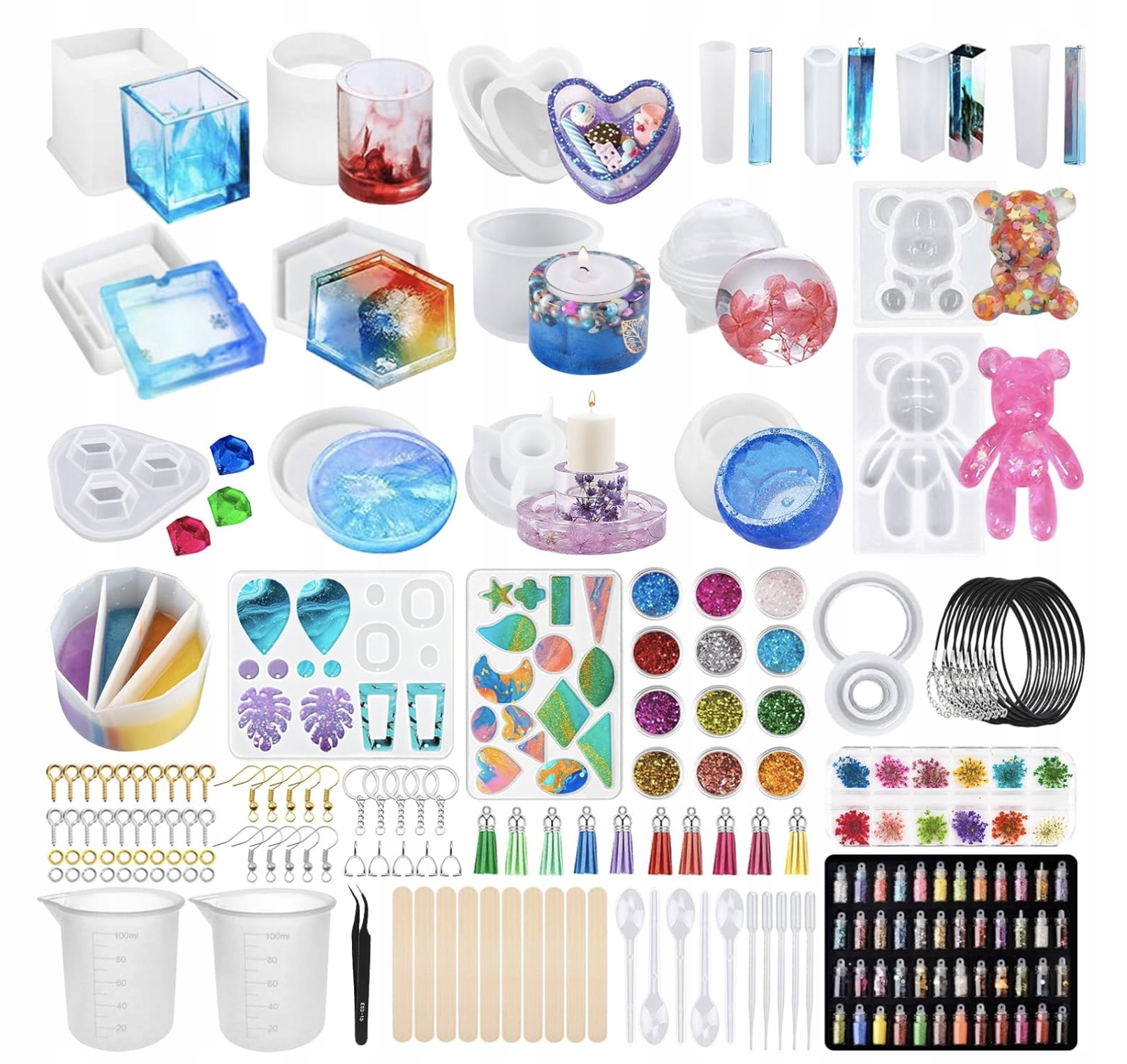 Formy Silikonowe Do Żywicy Epoksydowej 50 Sztuk Zestaw DIY Odlewy Akcesoria